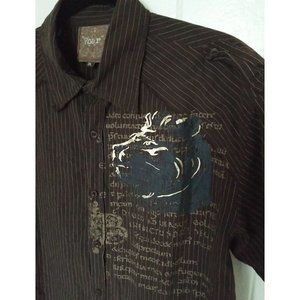 ROAR Mens S/S 2-Sided Embroidered ROYAL ROCK Logo Button Front Shirt Brown